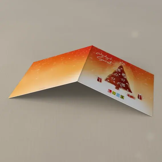 Kartka świąteczna z logo BN2-172 Rudy gradient i podarunki, tył