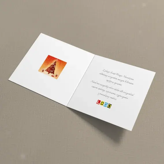 Kartka świąteczna z logo BN2-172 Rudy gradient i podarunki, wnętrze
