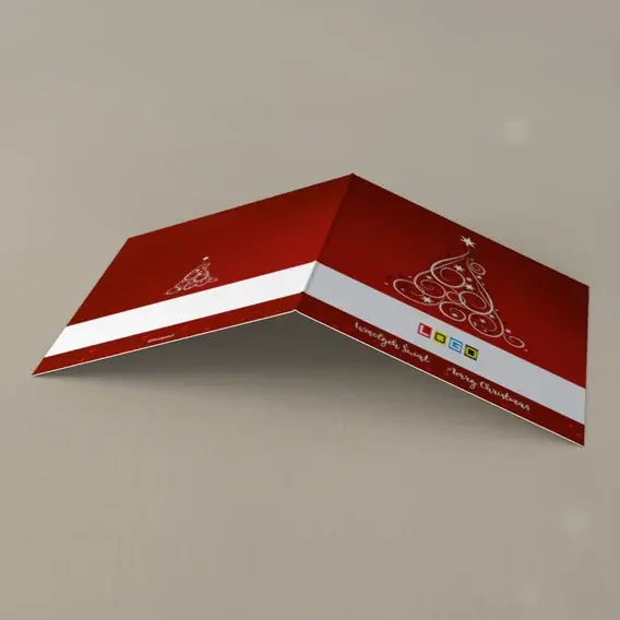 Kartka świąteczna z logo BN2-176 Śnieżna jodełka na rubinie, tył