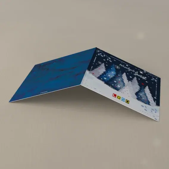 Kartka świąteczna z logo BN2-180 Nocne choinki pod czapą śniegu, tył