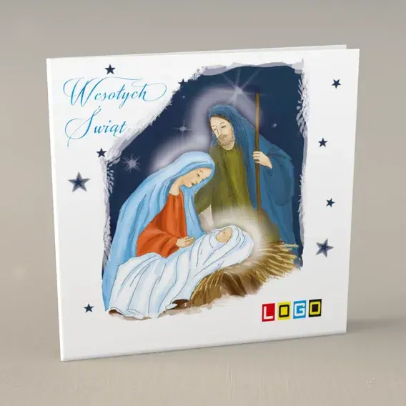 Kartka świąteczna z logo BN2-182 Stajenka w granatowej poświacie, przód