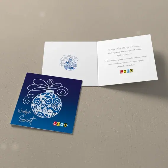 Kartka świąteczna z logo BN2-185 Szarfa na perłowej bańce, widok ogólny