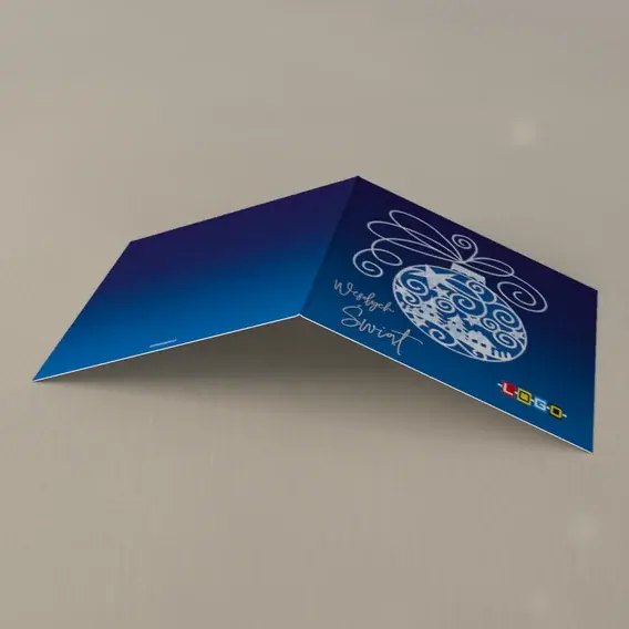Kartka świąteczna z logo BN2-185 Szarfa na perłowej bańce, tył