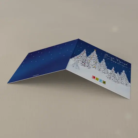 Kartka świąteczna z logo BN2-190 Rozjarzone świerki nocą, tył