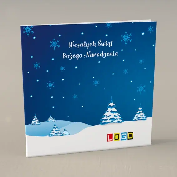 Kartka świąteczna z logo BN2-197 Nierówny las w granatowej ciszy, przód