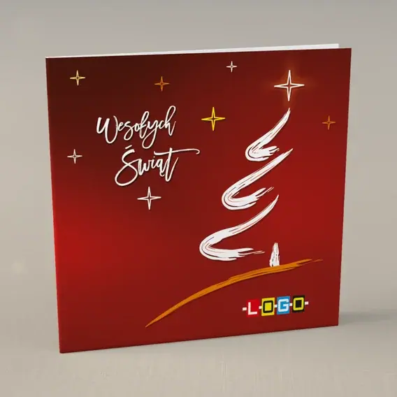 Kartka świąteczna z logo BN2-200 Biały wir w ogniu czerwieni, przód