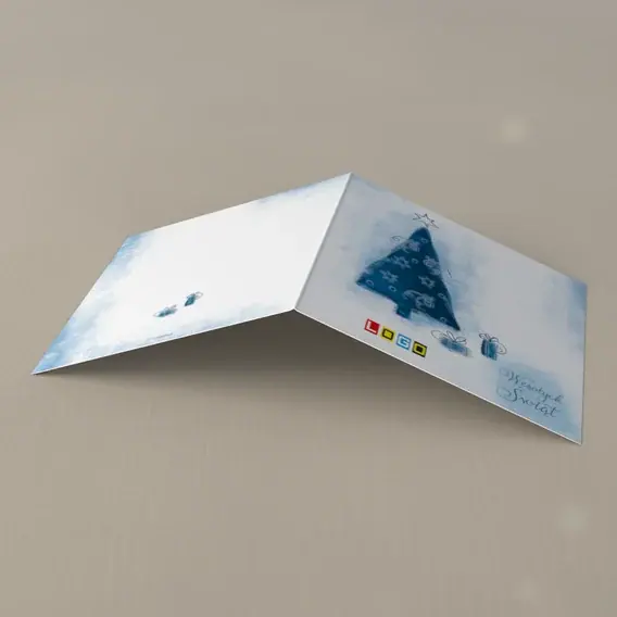 Kartka świąteczna z logo BN2-207 Granatowa jodła i paczki, tył