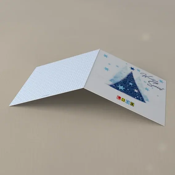 Kartka świąteczna z logo BN2-212 Ciemny świerk i błękitne gwiazdy, tył