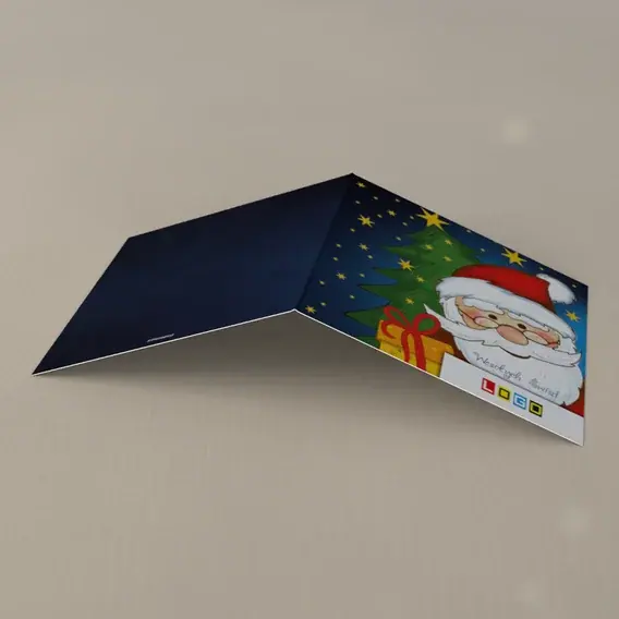 Kartka świąteczna z logo BN2-218 Mikołaj i paczka w żółci, tył