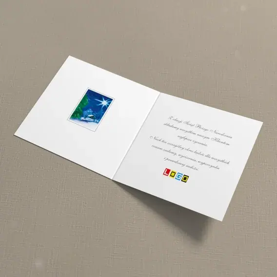 Kartka świąteczna z logo BN2-220 Samotny dom w zimowej nocy, wnętrze