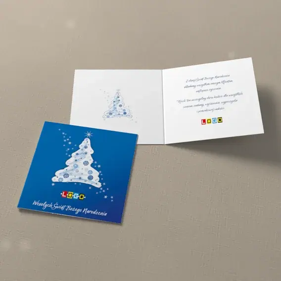 Kartka świąteczna z logo BN2-221 Śnieżnobiałe drzewko pod gwiazdą, widok ogólny