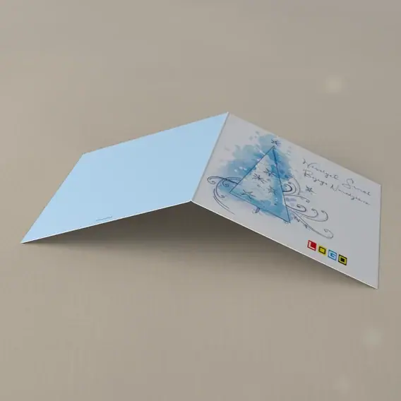 Kartka świąteczna z logo BN2-226 Trójkąt ze śnieżynek i gwiazd, tył