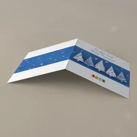 Kartka świąteczna z logo BN2-227 Szereg wzorzystych jodełek, tył