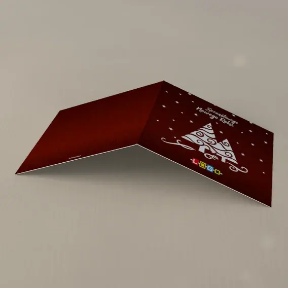 Kartka świąteczna z logo BN2-228 Wstęgowe drzewko na czerwieni, tył