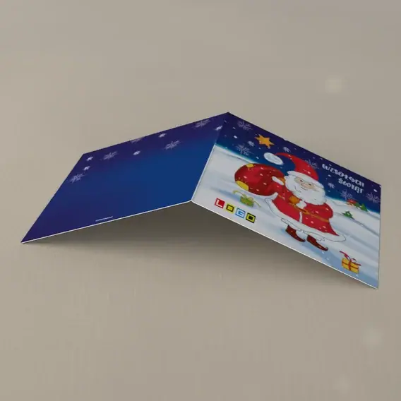 Kartka świąteczna z logo BN2-232 Czerwony płaszcz i worek upominków, tył