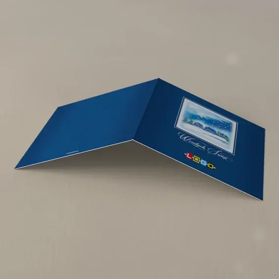 Kartka świąteczna z logo BN2-235 Okno na zaśnieżone domki, tył