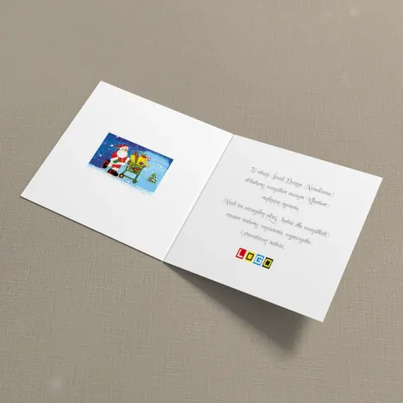 Kartka świąteczna z logo BN2-245 Wózek pełen podarków, wnętrze