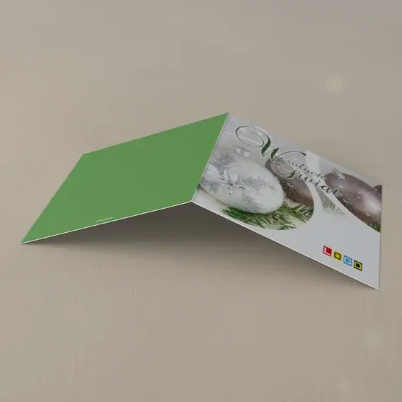 Kartka świąteczna z logo BN2-247 Szara trójka z płatkiem, tył