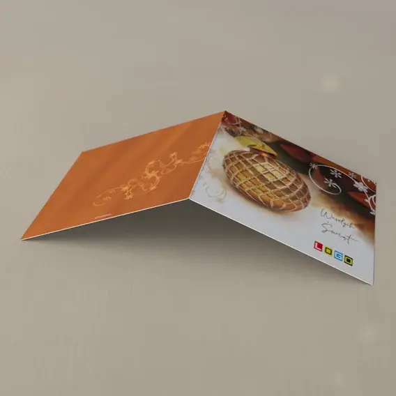 Kartka świąteczna z logo BN2-248 Brązowa kula obok choinki, tył