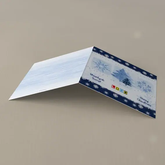 Kartka świąteczna z logo BN2-249 Zamieć nad granatowymi pasami, tył