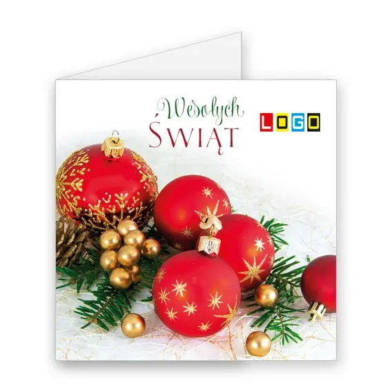 Kartka świąteczna z logo BN2-254 Ornament czerwieni na iglakach, okładka