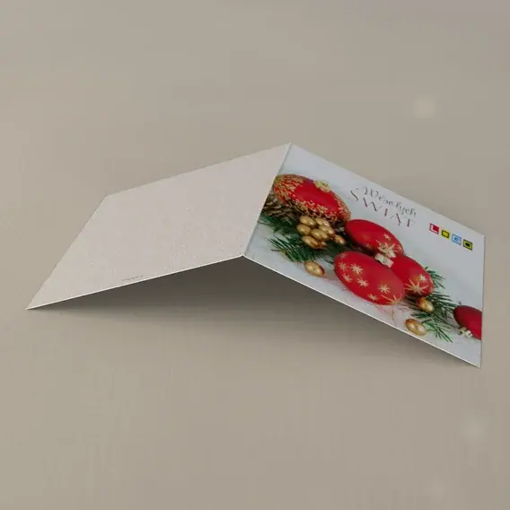 Kartka świąteczna z logo BN2-254 Ornament czerwieni na iglakach, tył