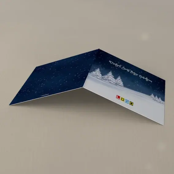 Kartka świąteczna z logo BN2-259 Śnieg o zmroku w lesie, tył
