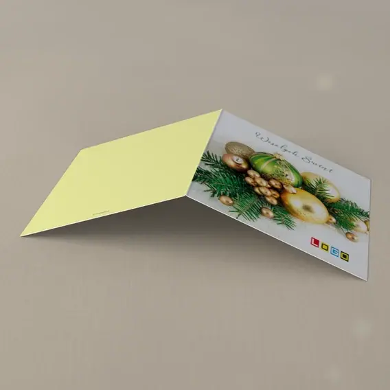 Kartka świąteczna z logo BN2-263 Równy układ kul na bieli, tył