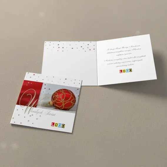 Kartka świąteczna z logo BN2-264 Samotny szkarłat z ornamentem, widok ogólny
