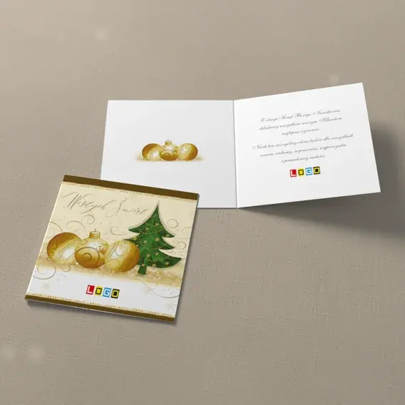 Kartka świąteczna z logo BN2-272 Para kul przy zielonym drzewku, widok ogólny
