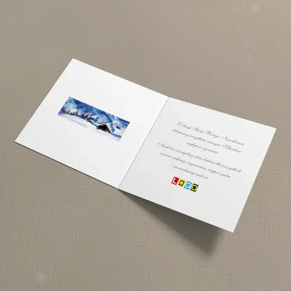 Kartka świąteczna z logo BN2-276 Chata pod górskimi szczytami, wnętrze