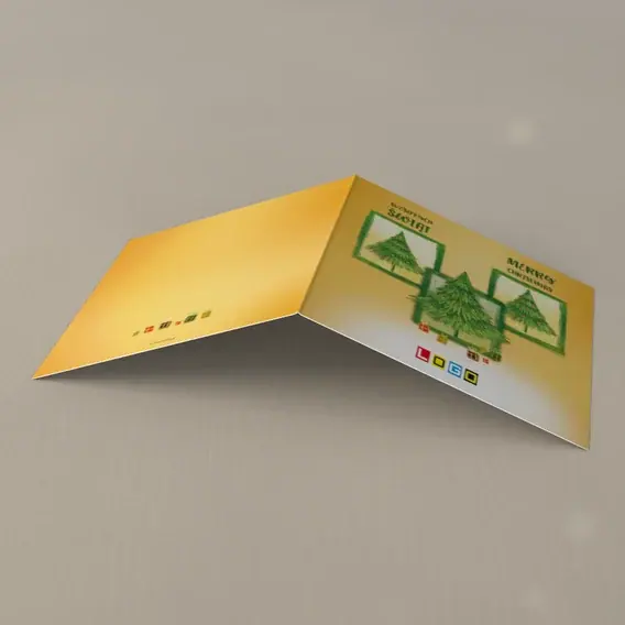 Kartka świąteczna z logo BN2-277 Para choinek na słonecznej żółci, tył