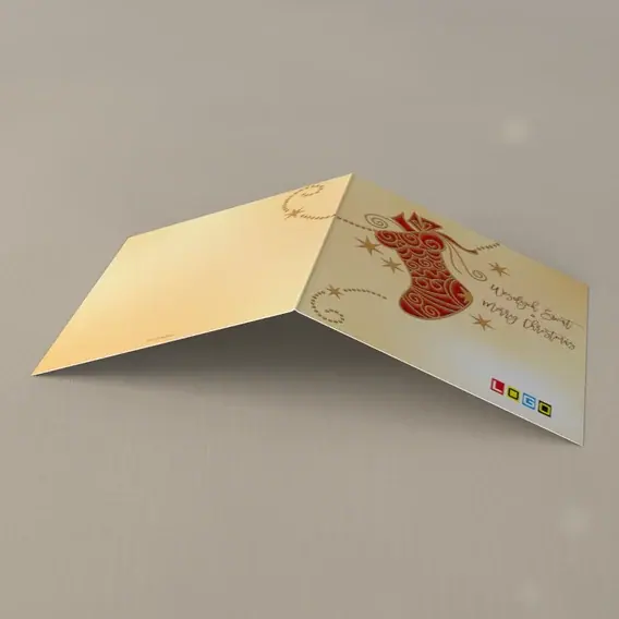 Kartka świąteczna z logo BN2-298 Pończocha w beżowych zdobieniach, tył