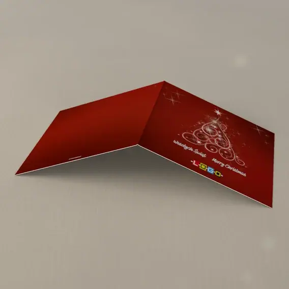 Kartka świąteczna z logo BN2-299 Karminowy świerk w spiralach, tył