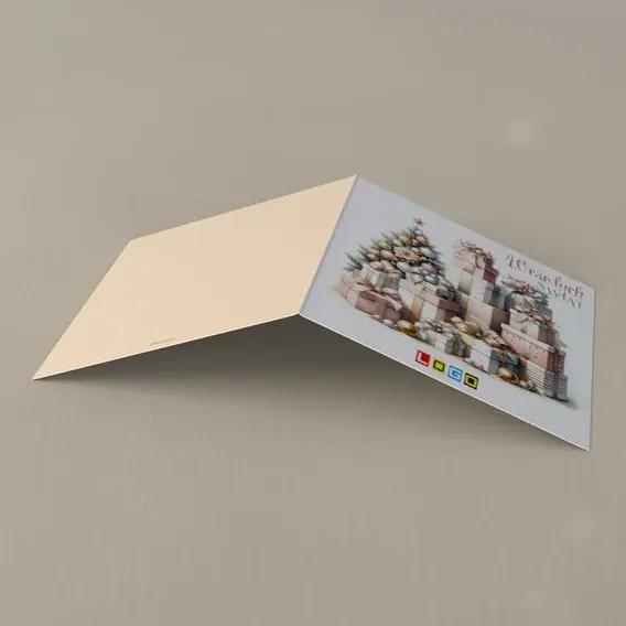 Kartka świąteczna z logo BN2-406 Paczki i drzewko w różu, tył