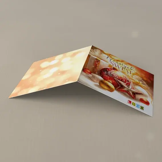 Kartka świąteczna z logo BN2-410 Karminowa ozdoba z paczkami, tył