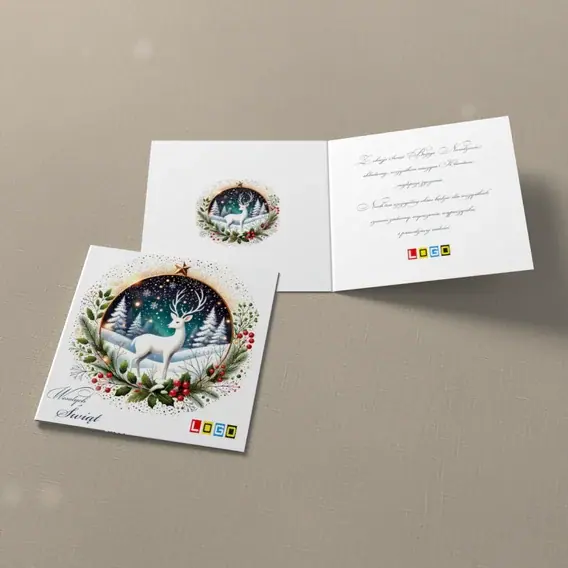 Kartka świąteczna z logo BN2-411 Renifer w ramie z girlandą, widok ogólny