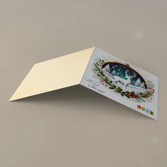 Kartka świąteczna z logo BN2-411 Renifer w ramie z girlandą, tył
