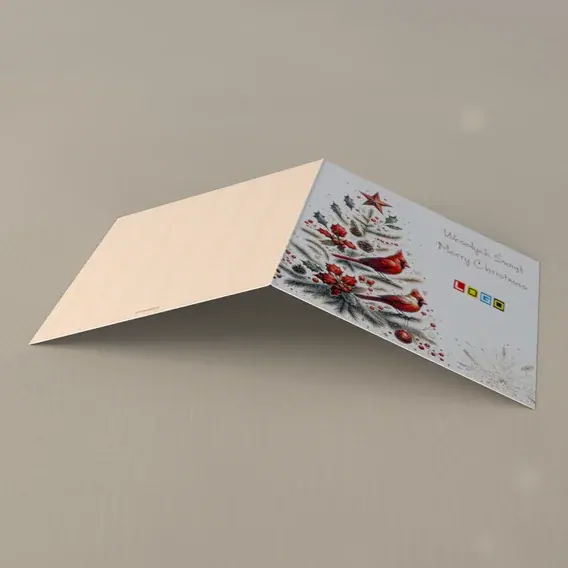 Kartka świąteczna z logo BN2-419 Ptasia para na strojnym drzewku, tył