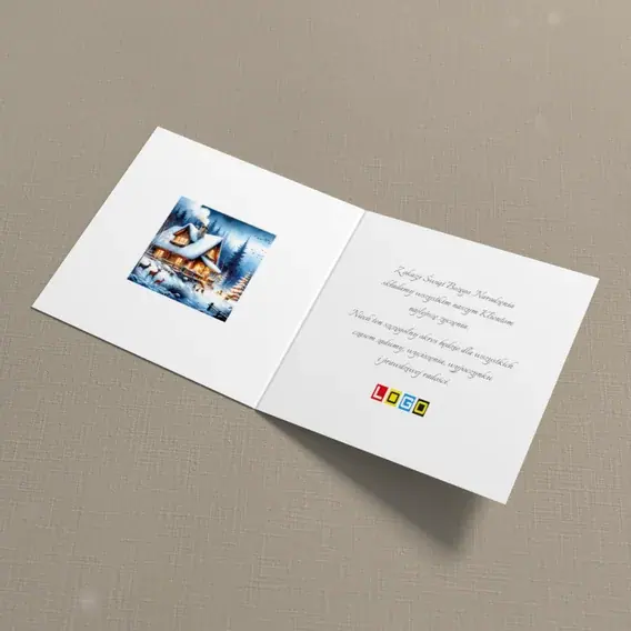 Kartka świąteczna z logo BN2-423 Domek w zaspach i renifery, wnętrze