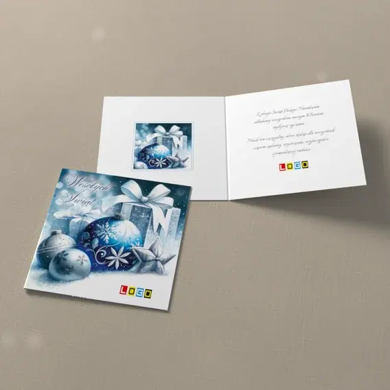 Kartka świąteczna z logo BN2-429 Trio ozdób ze śnieżynkami, widok ogólny
