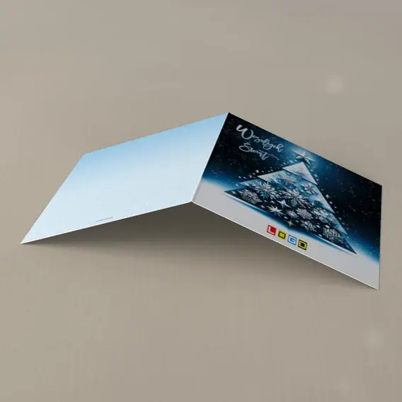 Kartka świąteczna z logo BN2-434 Pochylona jodła z trójkątów, tył