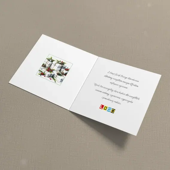 Kartka świąteczna z logo BN2-435 Zimowy stos pudełek, wnętrze