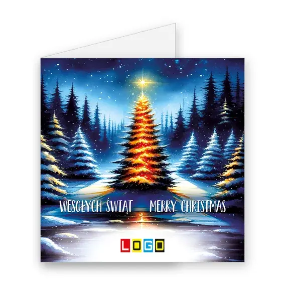 Kartka świąteczna z logo BN2-436 Lampki w nocnym lesie, okładka