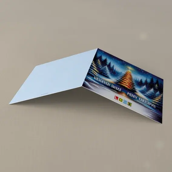 Kartka świąteczna z logo BN2-436 Lampki w nocnym lesie, tył