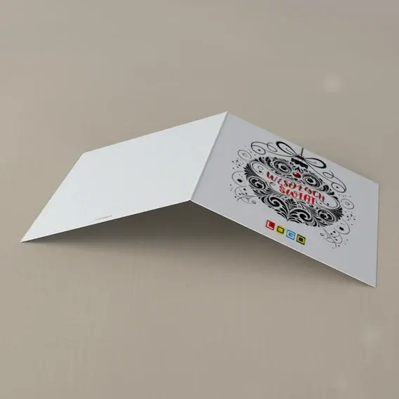 Kartka świąteczna z logo BN2-439 Czerń na jasnej bombce, tył