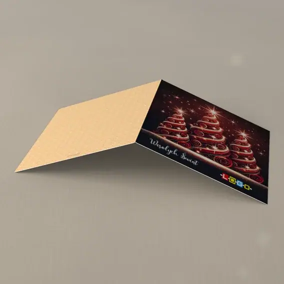 Kartka świąteczna z logo BN2-442 Wijące się choinki w ciemności, tył