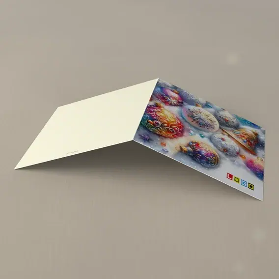 Kartka świąteczna z logo BN2-443 Karminowe i lazurowe bombki, tył