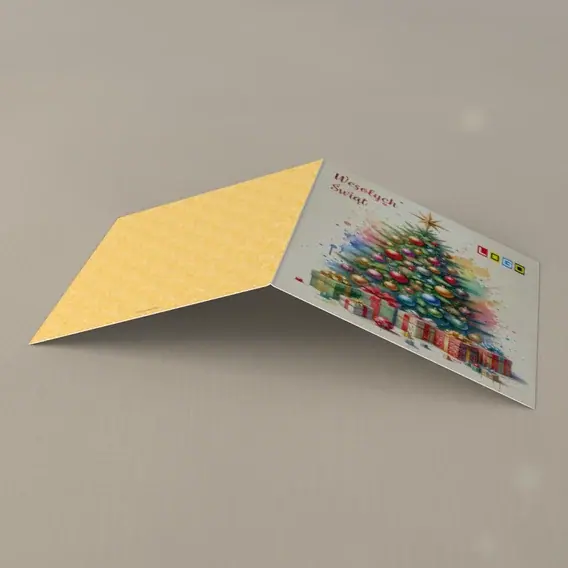 Kartka świąteczna z logo BN2-448 Pastelowe światełka nad paczkami, tył