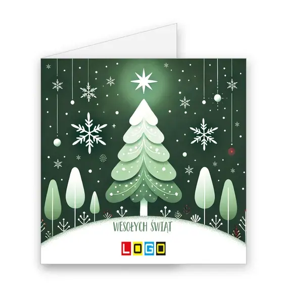Kartka świąteczna z logo BN2-455 Biała jodła na leśnej zieleni, okładka